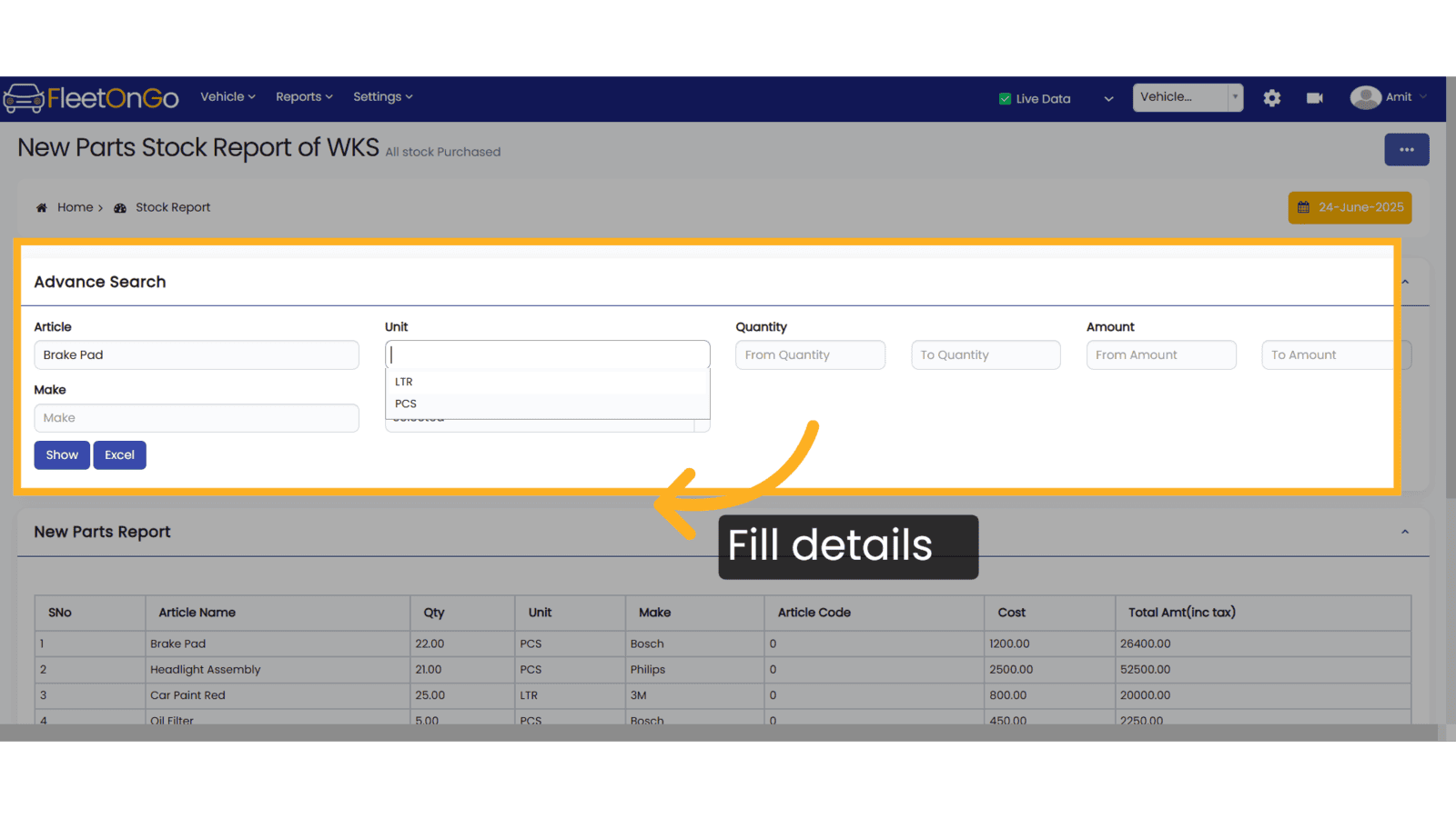 Fill details
