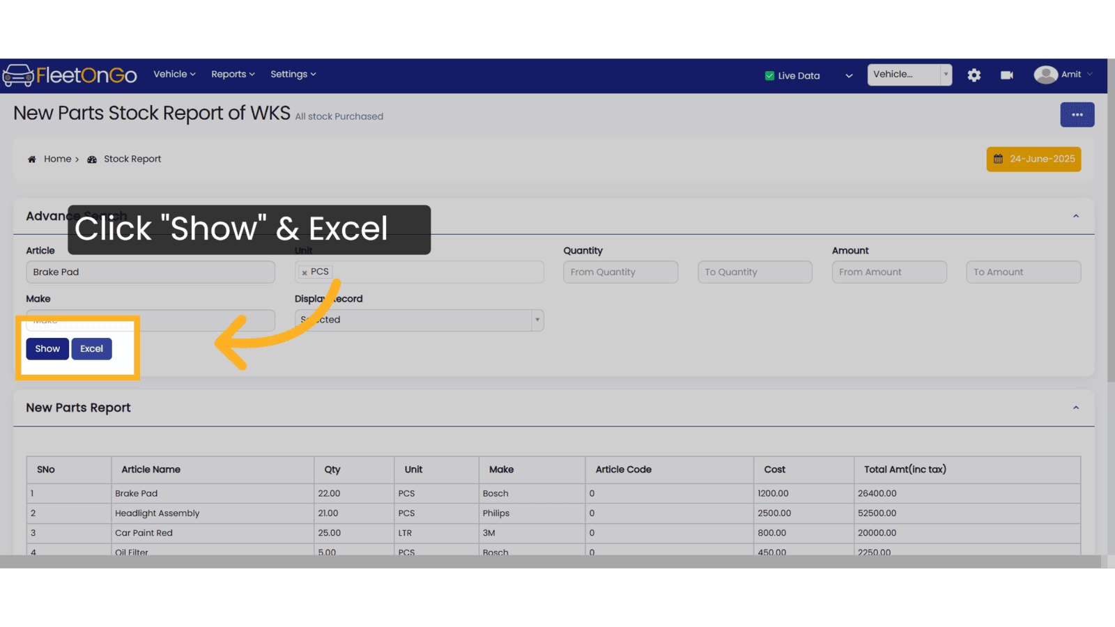 Click 'Show & Excel