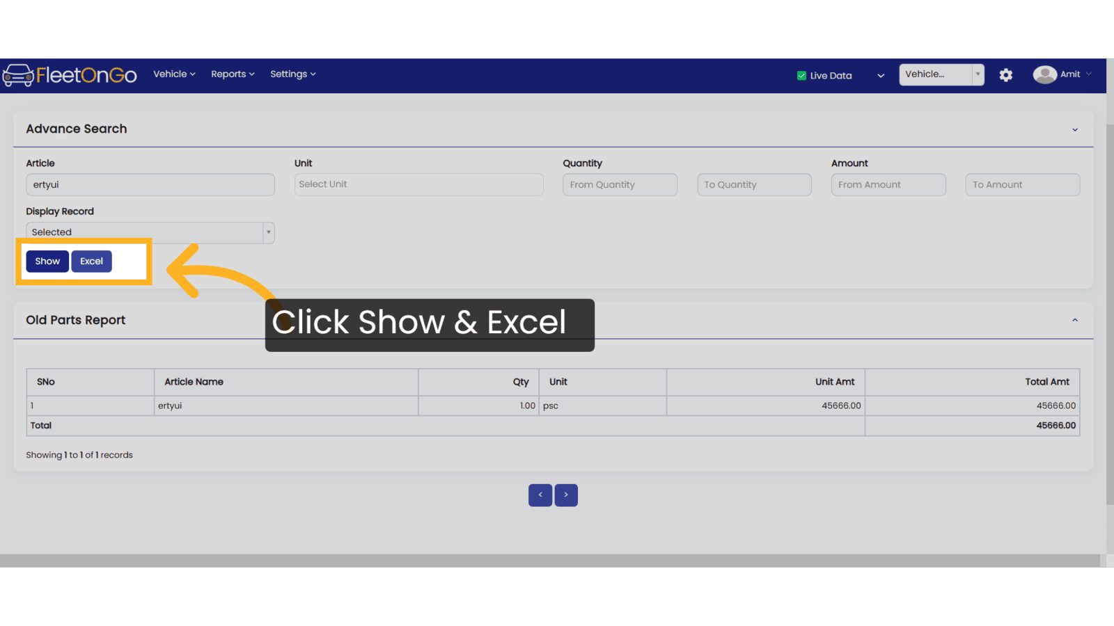 Click 'Show & Excel