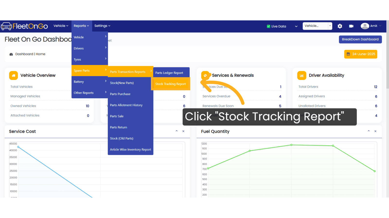 Click 'Stock Tracking Report'