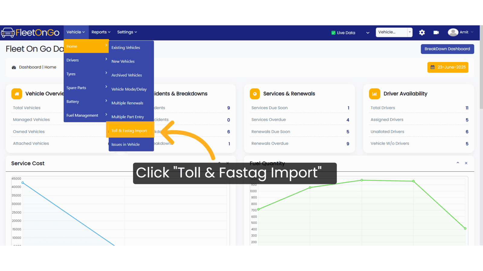 Click 'Toll & Fastag Import'