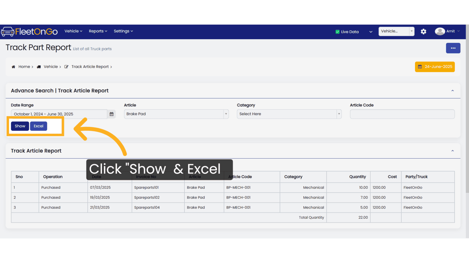 Click 'Show' & Excel