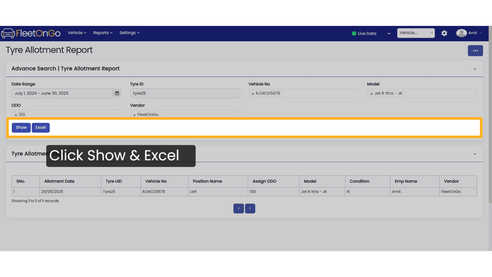 Click Show & Excel