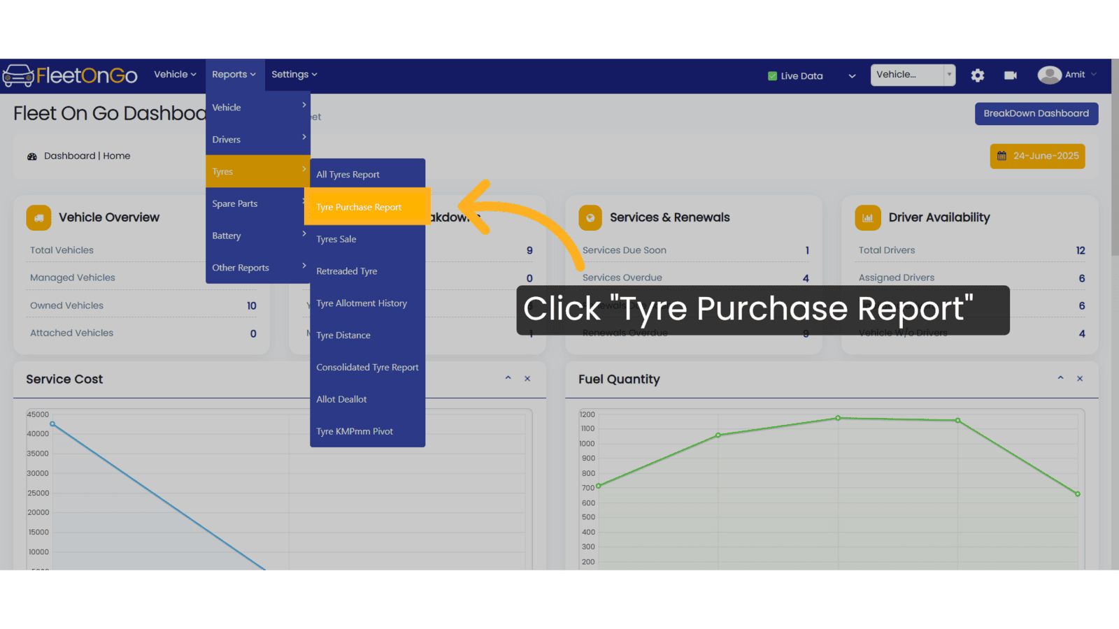 Click 'Tyre Purchase Report'