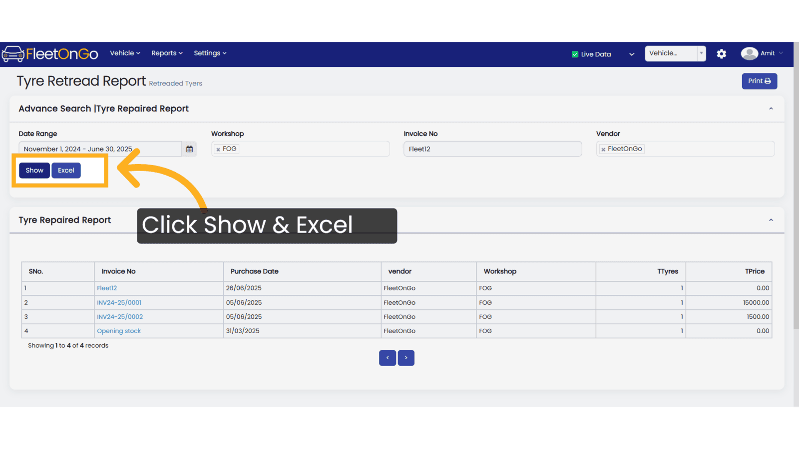 Click show & Excel