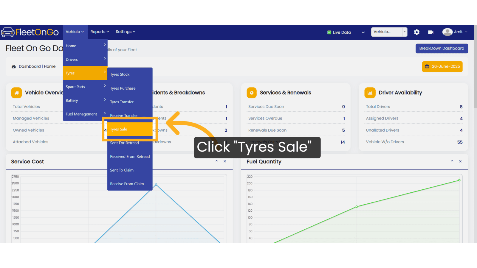 Click 'Tyres Sale'