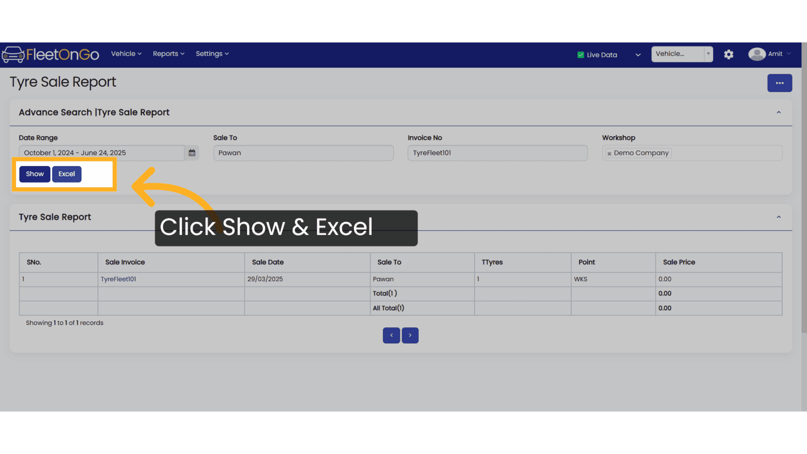 Click Show & Excel