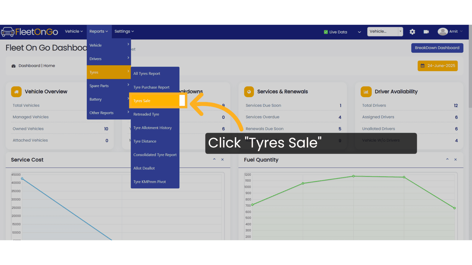 Click 'Tyres Sale'