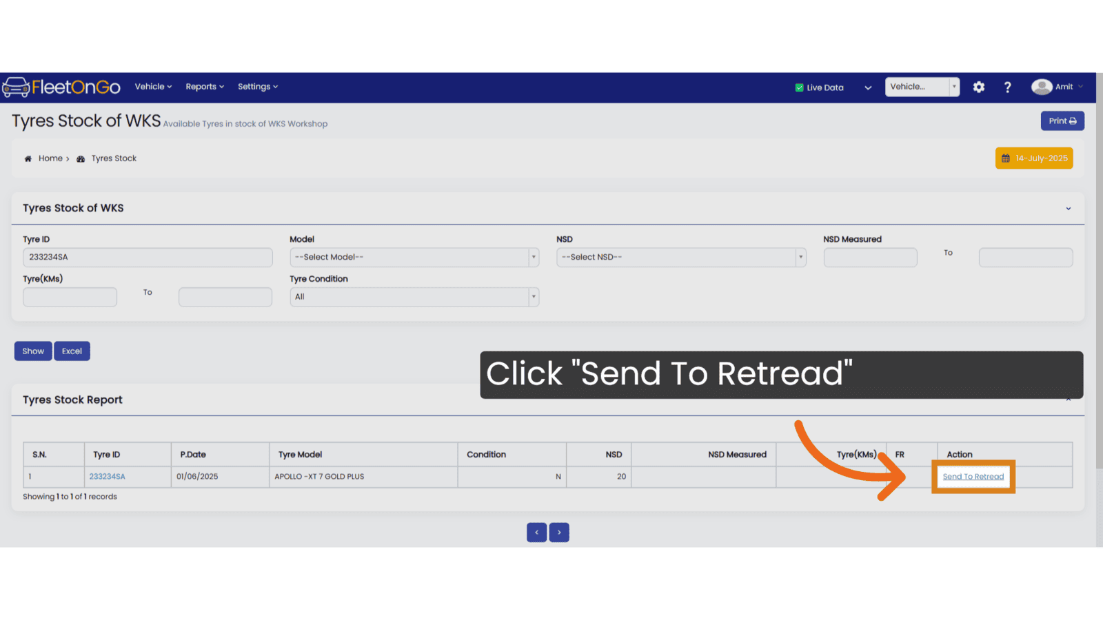 Click 'Send To Retread'