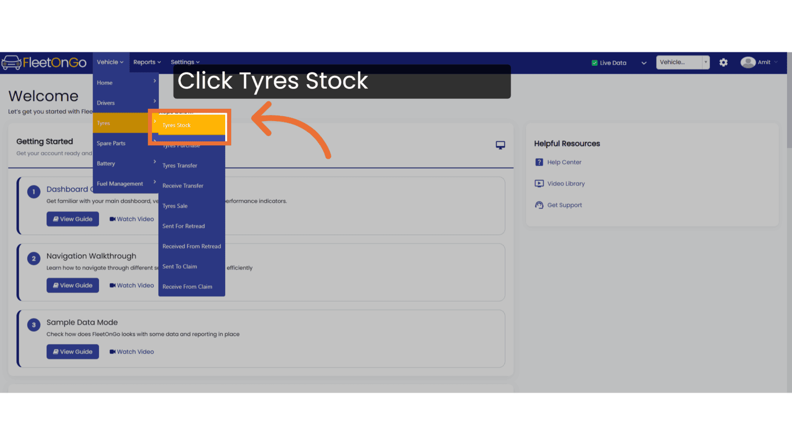Click 'Tyres Stock'