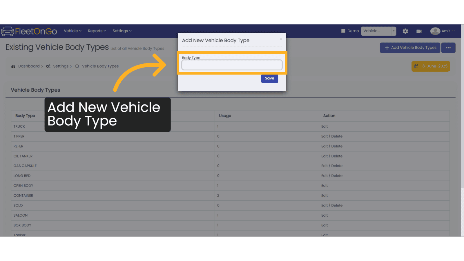 Add new Vehicle Body Types
