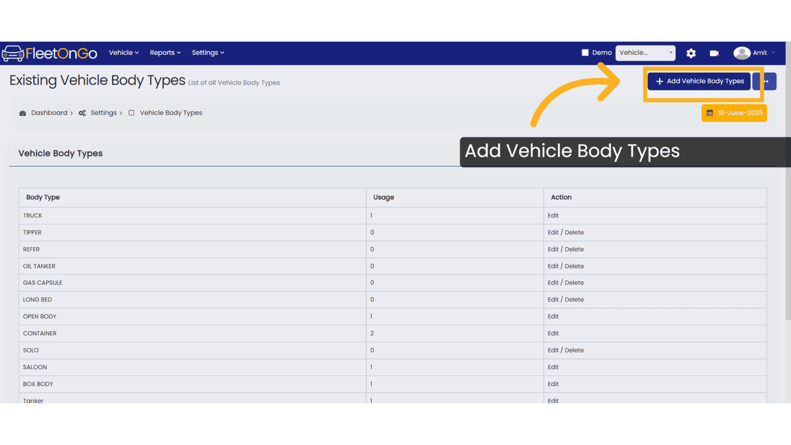 Click on Add Vehicle Body Types