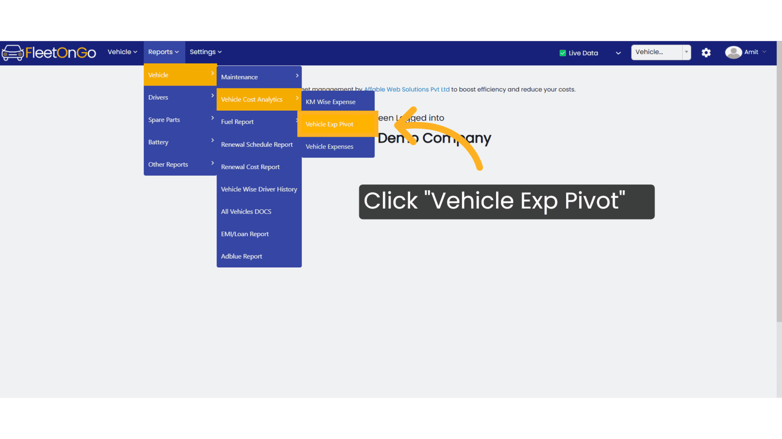 Click 'Vehicle Exp Pivot'
