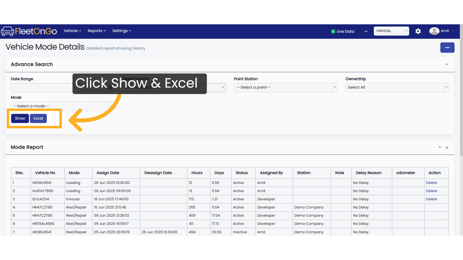 Click 'Show & Excel