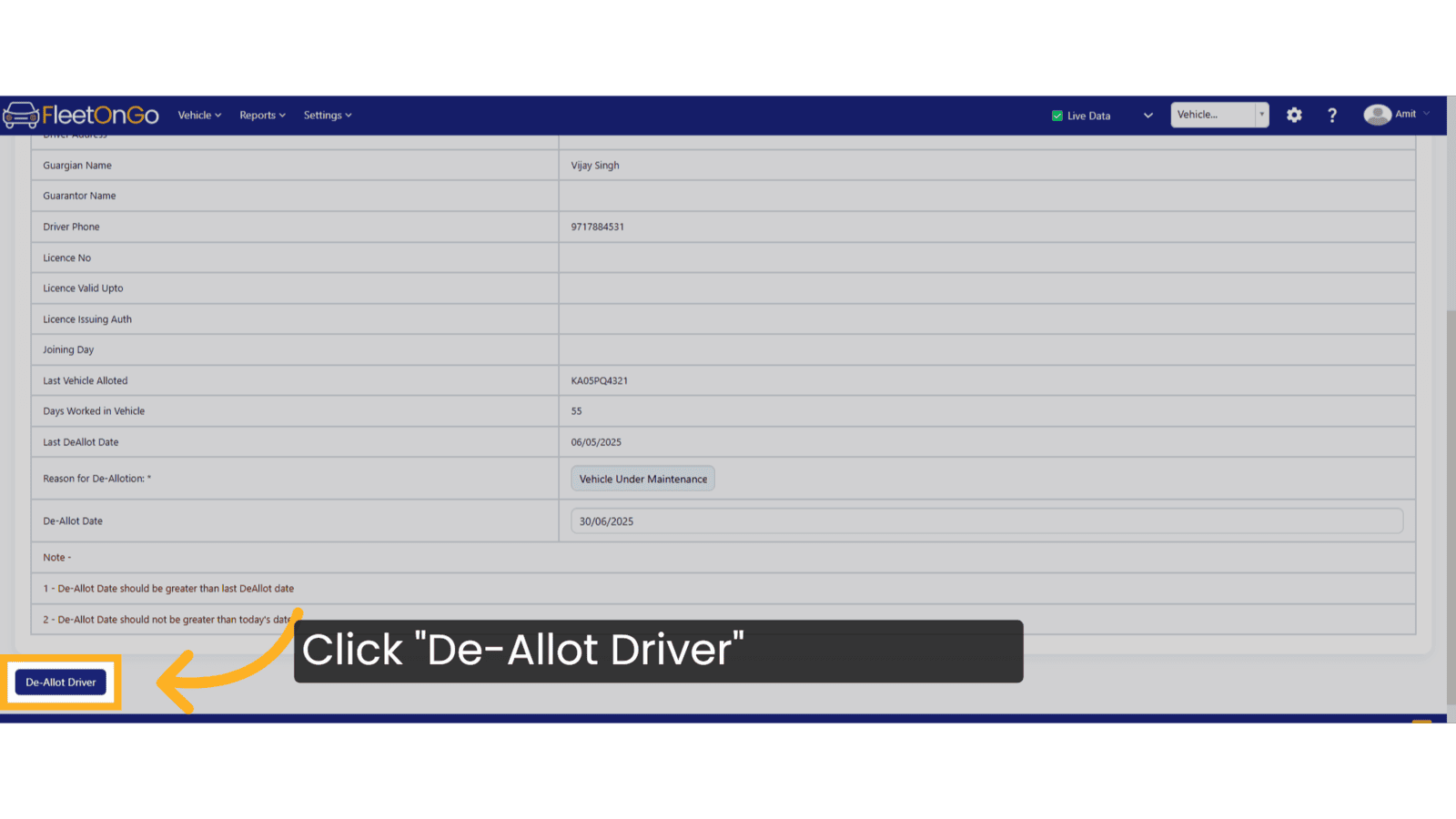 Click 'De-Allot Driver'