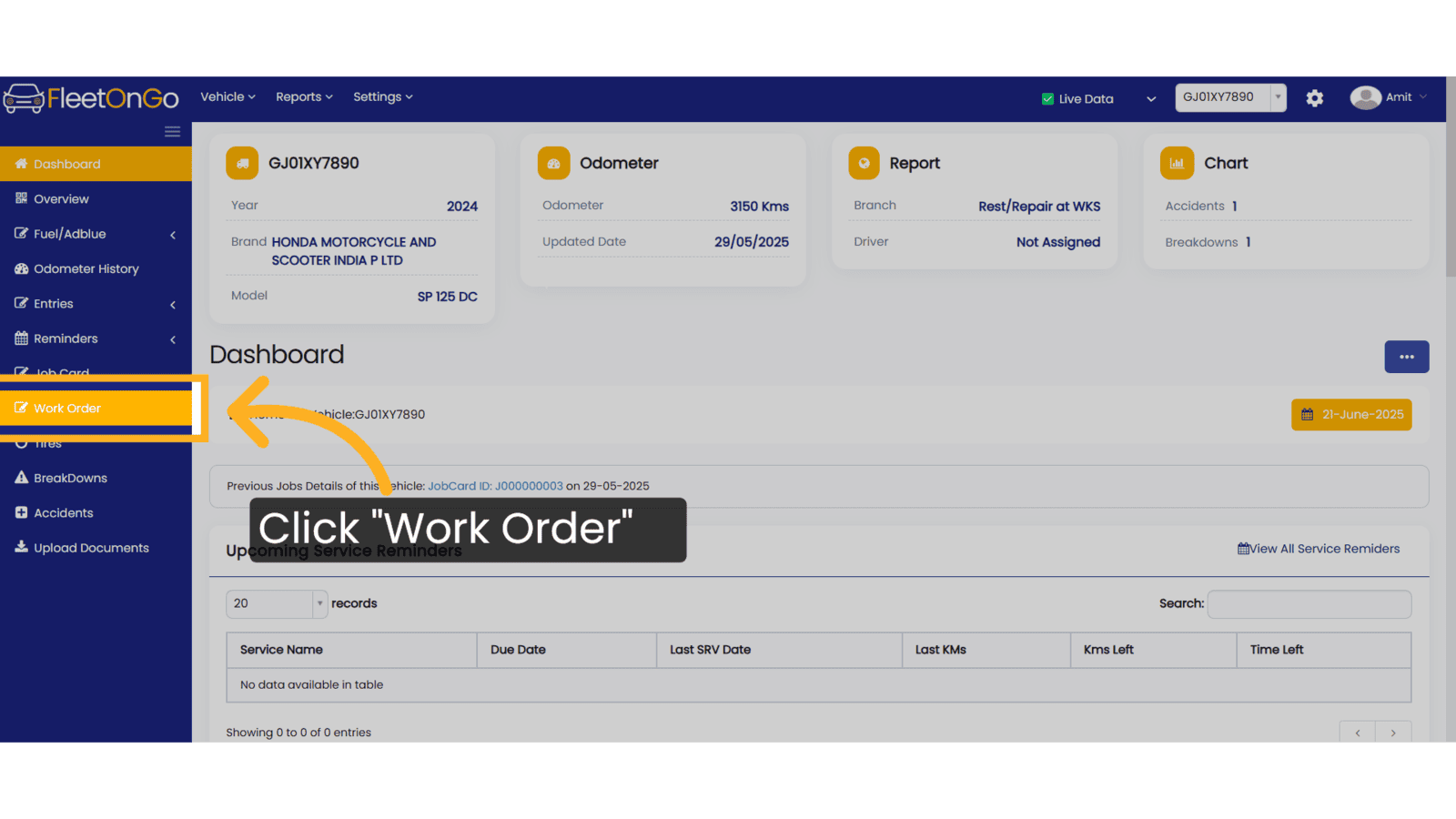Click 'Work Order'