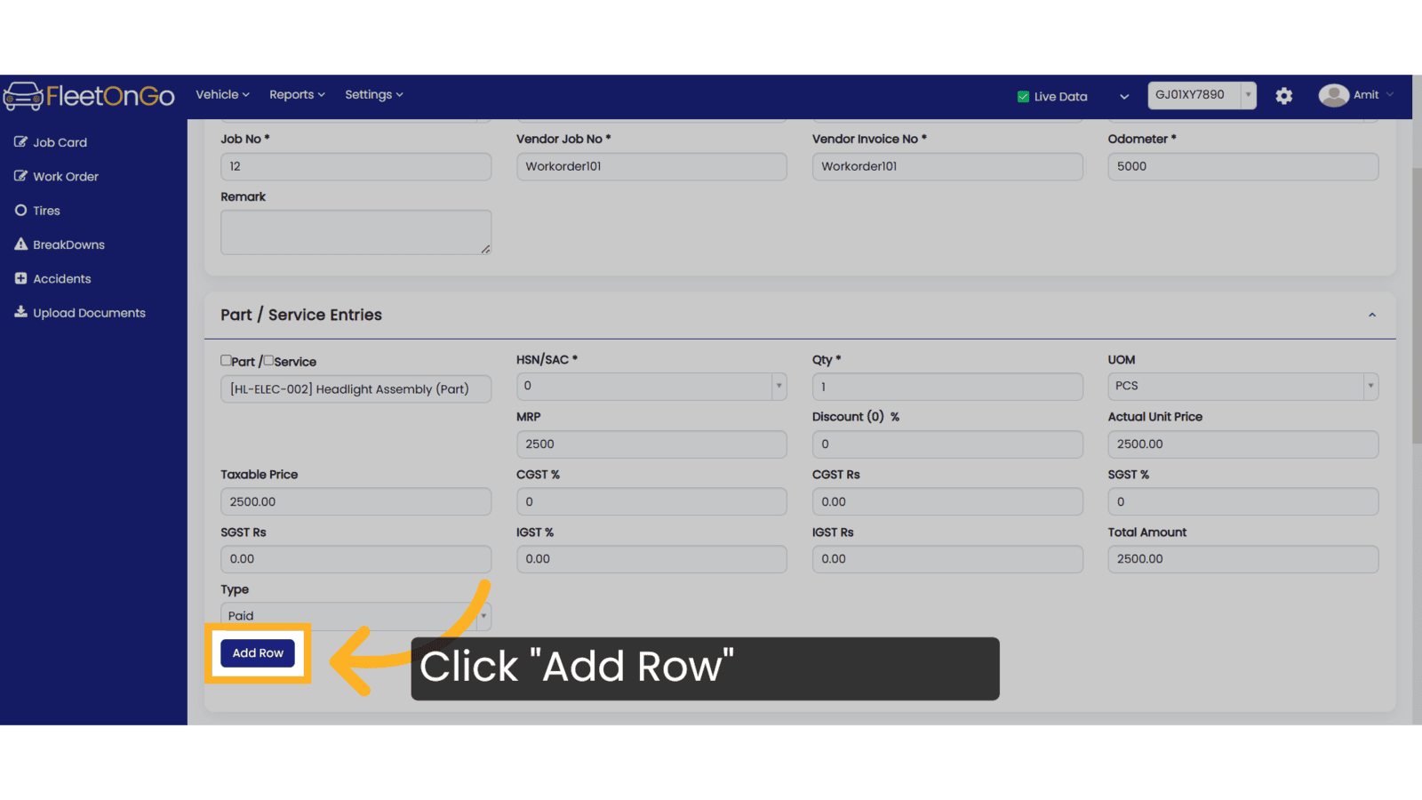 Click 'Add Row'