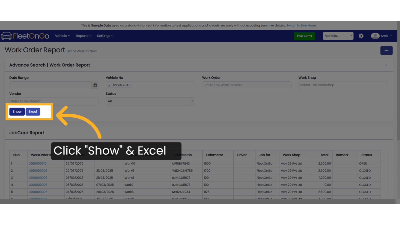 Click 'Show' & Excel